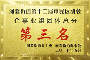 河套街道第十二屆市民運動會企事業(yè)組團(tuán)體總分第三名